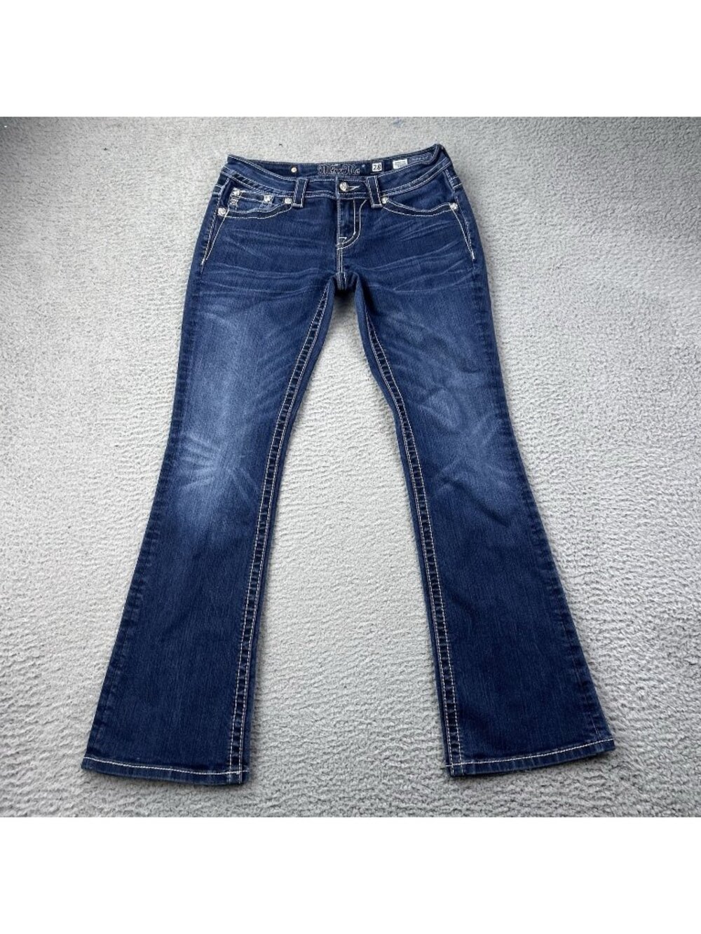 Miss Me Signature Bootcut Size 28 Womens Blue Jeans Bejeweled Gem